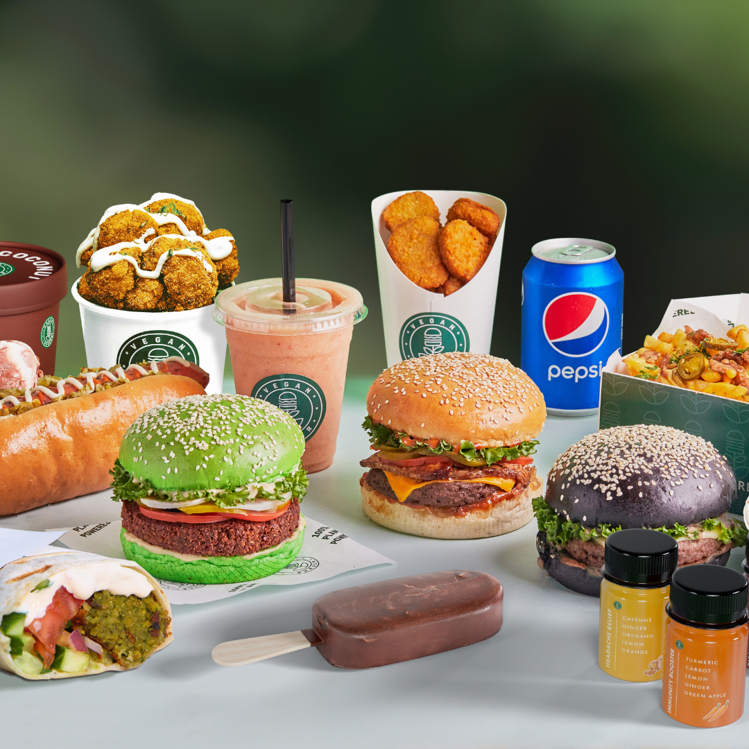 Complete Vegan Burger menu spread for events and catering